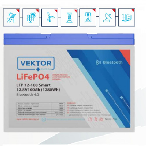 Литиевый аккумулятор с Bluetooth 4.0 VEKTOR LFP 12,8В - 200Ач Smart Block BMS 100A